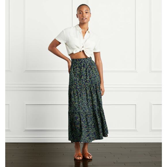 Hill House Home The Camilla Maxi Skirt S Midnight Garden Cotton Tiered - Picture 2 of 5